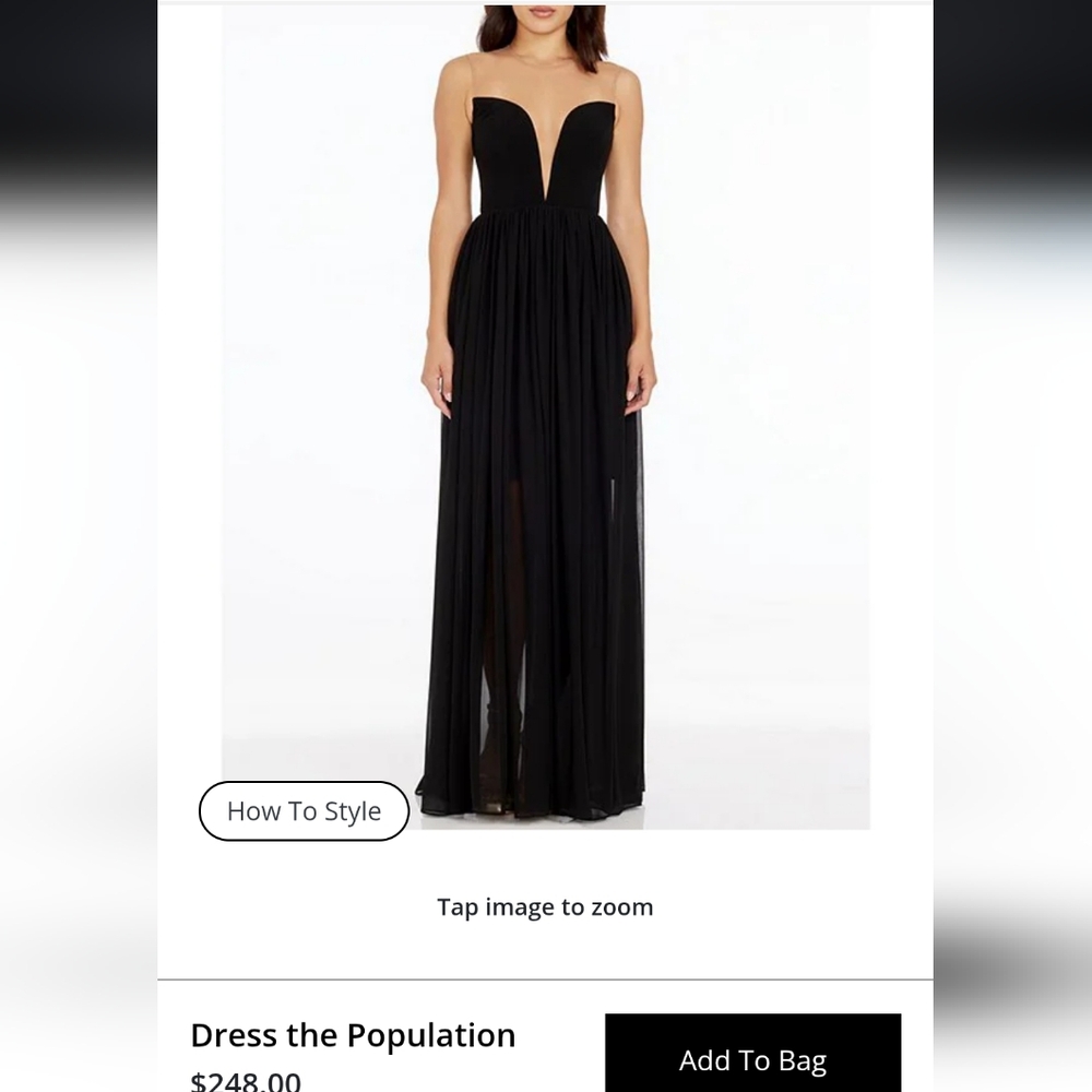 NWT Dress the Population Illusion Plunge Neck Sleeveless Fit and Flare Gown XXL